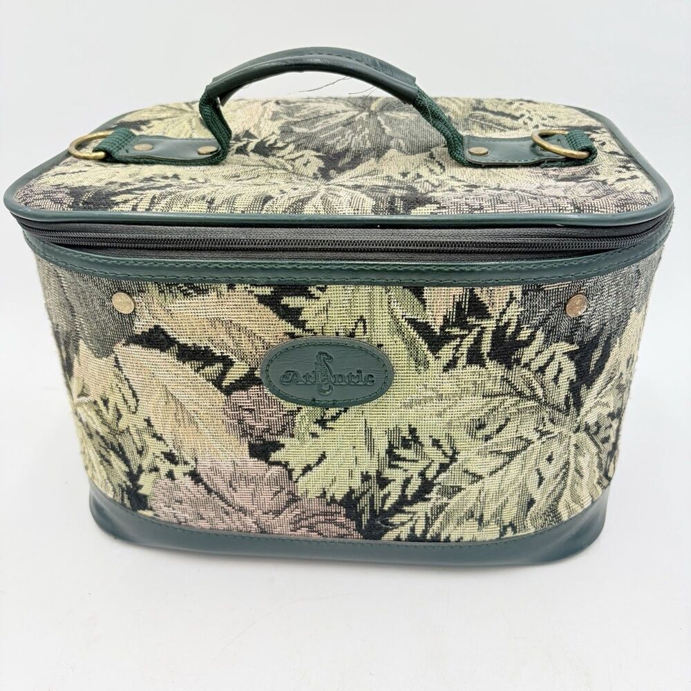 ATLANTIC Floral TAPESTRY Train CASE Makeup Cosmetic Travel Bag Green